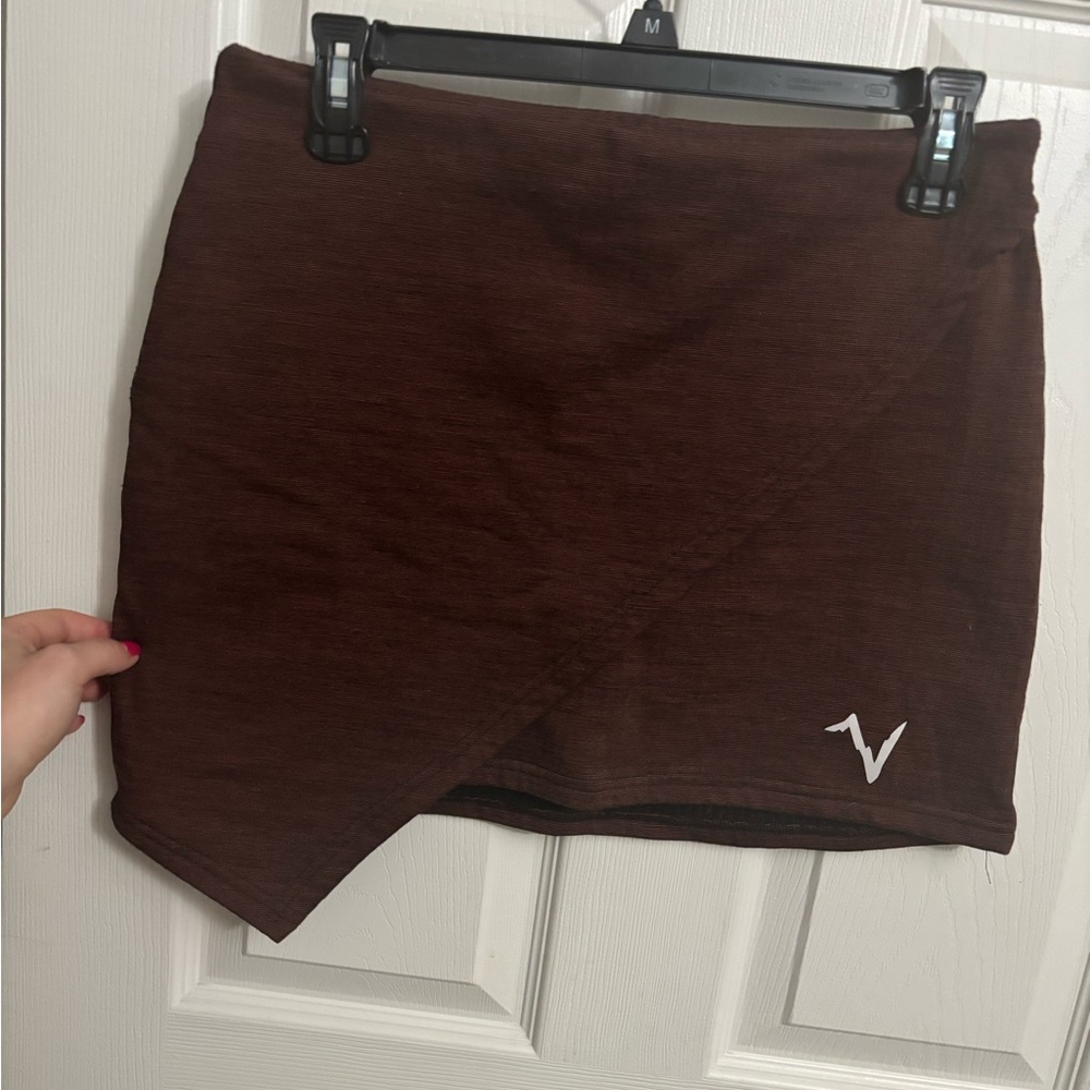 Voormi | Short Mini Skirt‎ Fitted Merino Wool Blend Brown Sz M